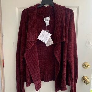 Outside Additions  Burgundy Open Front Cardigan